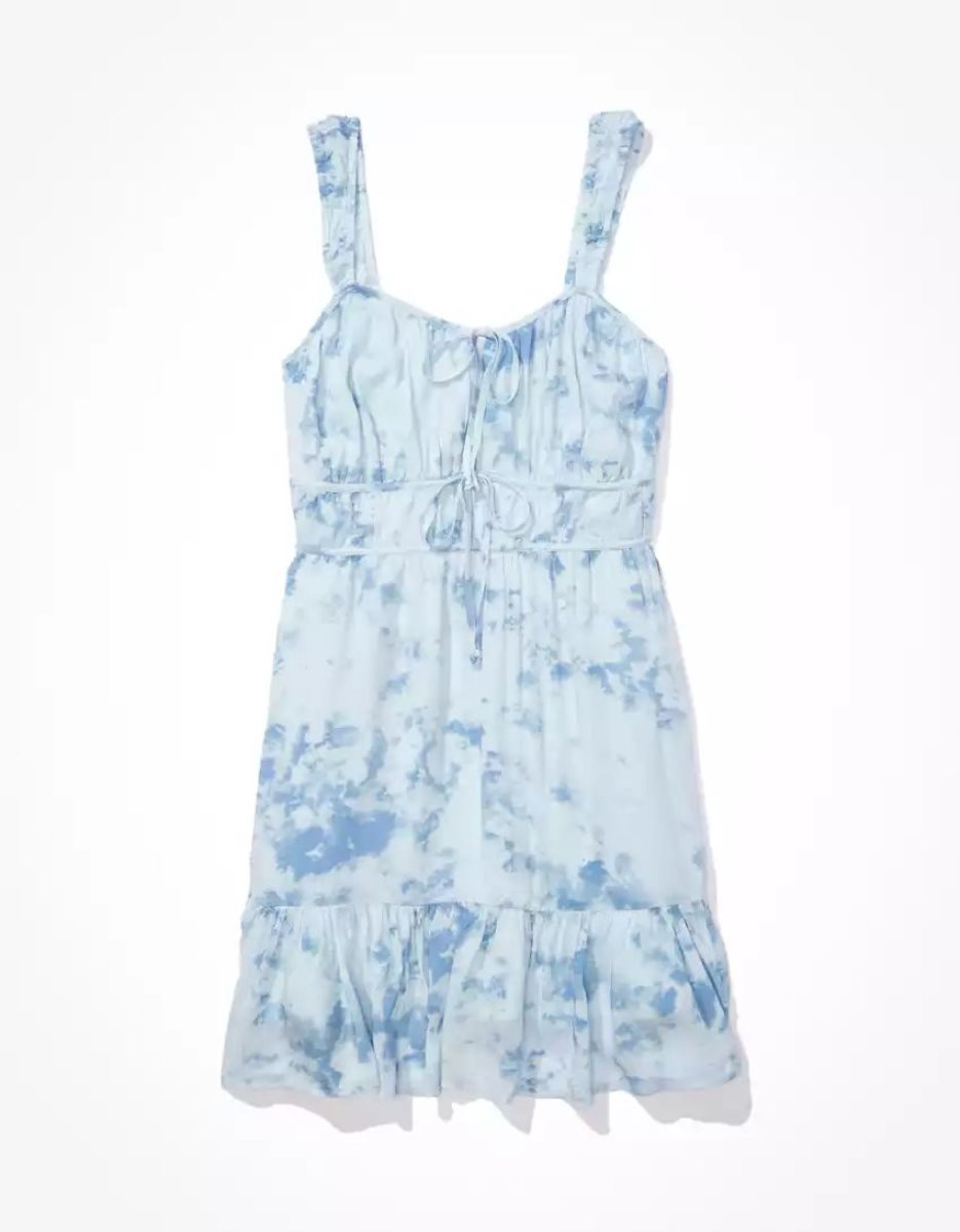 Mini Robe American Eagle AE Silky Tie-Front Bleu Femme | LAE-54235865